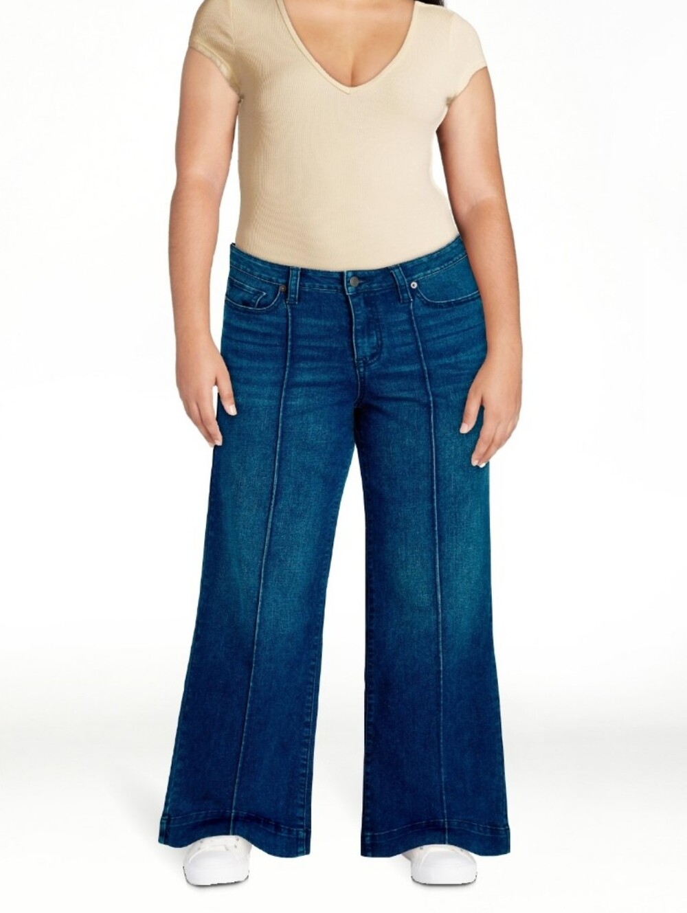 Time and Tru Women's Wide Leg Jeans with Seam Details